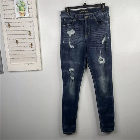 Express Women’s High Rise Legging Jeans Size 8R Distressed Stretch Denim